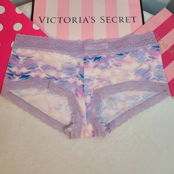 Y2K Victoria's Secret Lace Trim Cotton Boyshort Panty Size M Lilac Multi - Picture 1 of 6